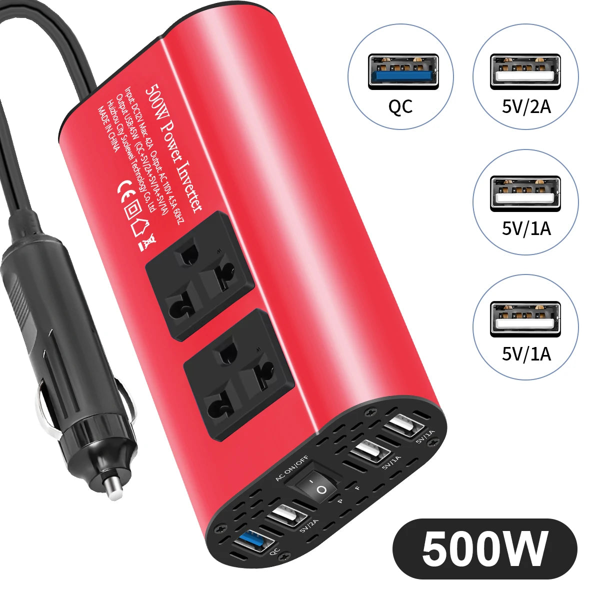 500W Modified Wave Inverter Portable Multi USB Interface DC 12V to AC 220V 50Hz