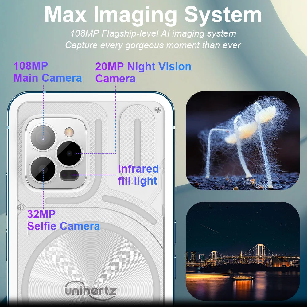 Unihertz Luna Smartphone Android LED strip Music Phone G99 8GB 256GB 108MP 32MP Camera Phone Night Vision Cellphone 5000 mAh