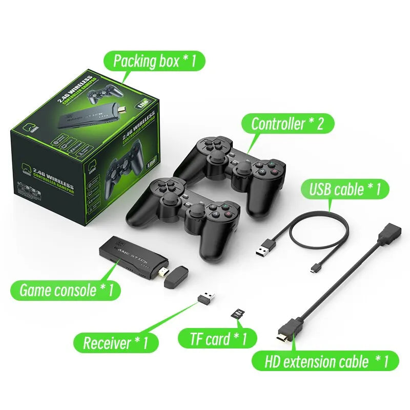 Video Game Stick Lite 4K HD Console 64GB Double Wireless Controller for 10000 Retro Games Kids Christmas Gift