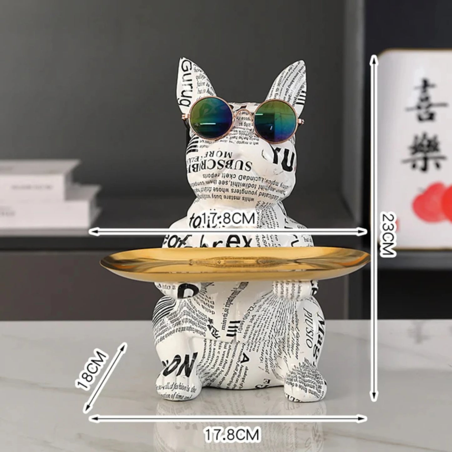 Nordic French Bulldog Sculpture Dog Figurine Statue Key Jewelry Storage Table Decoration Gift With Plate Glasses