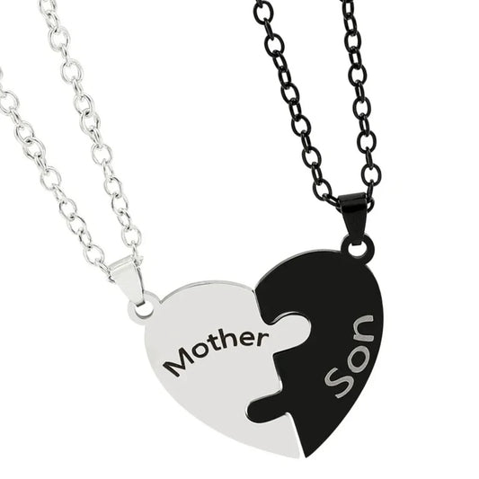 Family Heart Puzzle Necklace for Mom - Stainless Steel Mother Son Daughter Jewelry, Meaningful Mother's Day Gift for Women