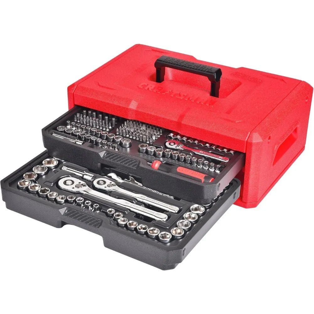 Mechanics Tool Set, 256-Piece Hand Tool and Socket Set with 2-Drawer Tool Box