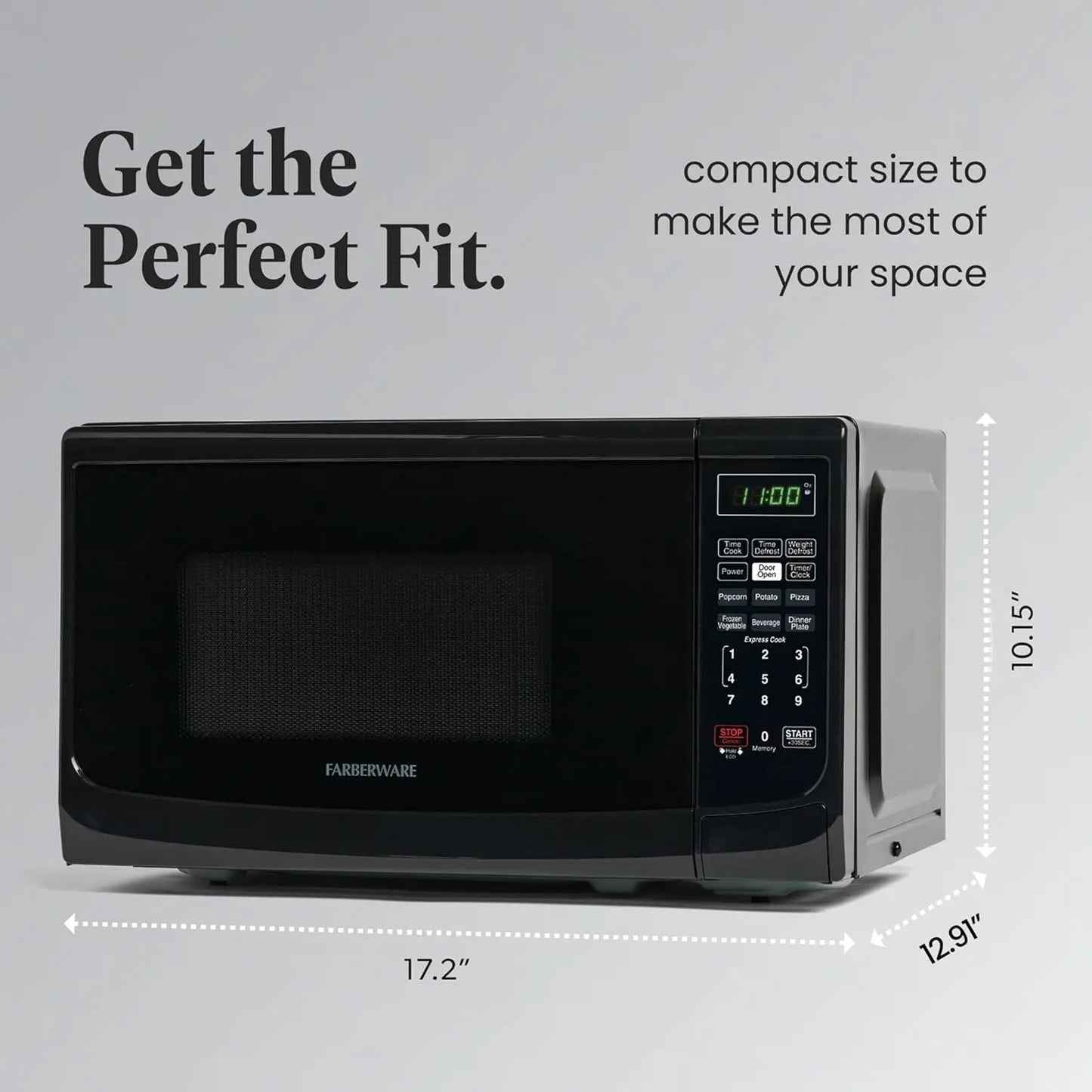Microwave Oven With LED Lighting And Child Lock Ideal For Apartments And Dorms Easy Clean Grey Interior Retro Black
