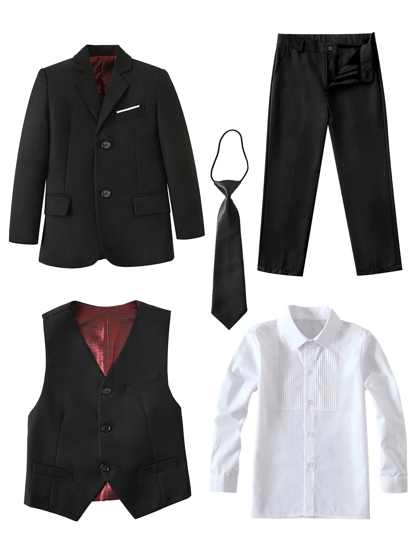 Boys Colorful Formal Suits 5 Piece Slim Fit Dresswear Suit Set School Uniforms