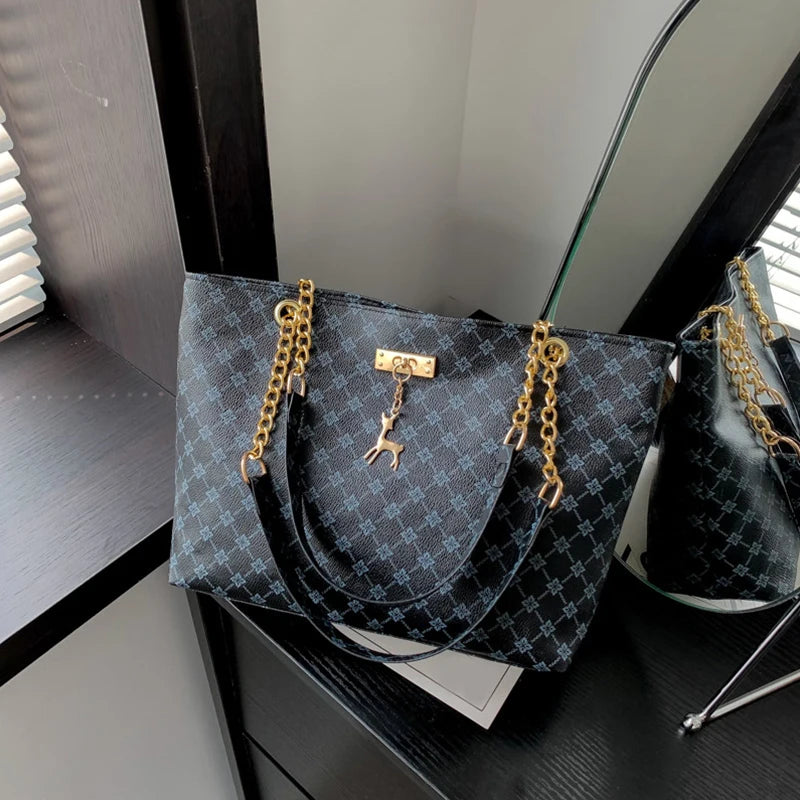 New Presbyopia Handbag Soft Leather Large Capacity Tote Women Bag With Hanging Accessories