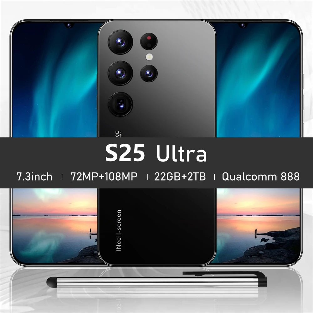 S25 Ultra Smartphone 22TB Plus 2TB Global Version 7.3 Inch HD Full Screen 4G 5G Dual SIM Cell Phone 8000mAh 10 Core Super Game Phone