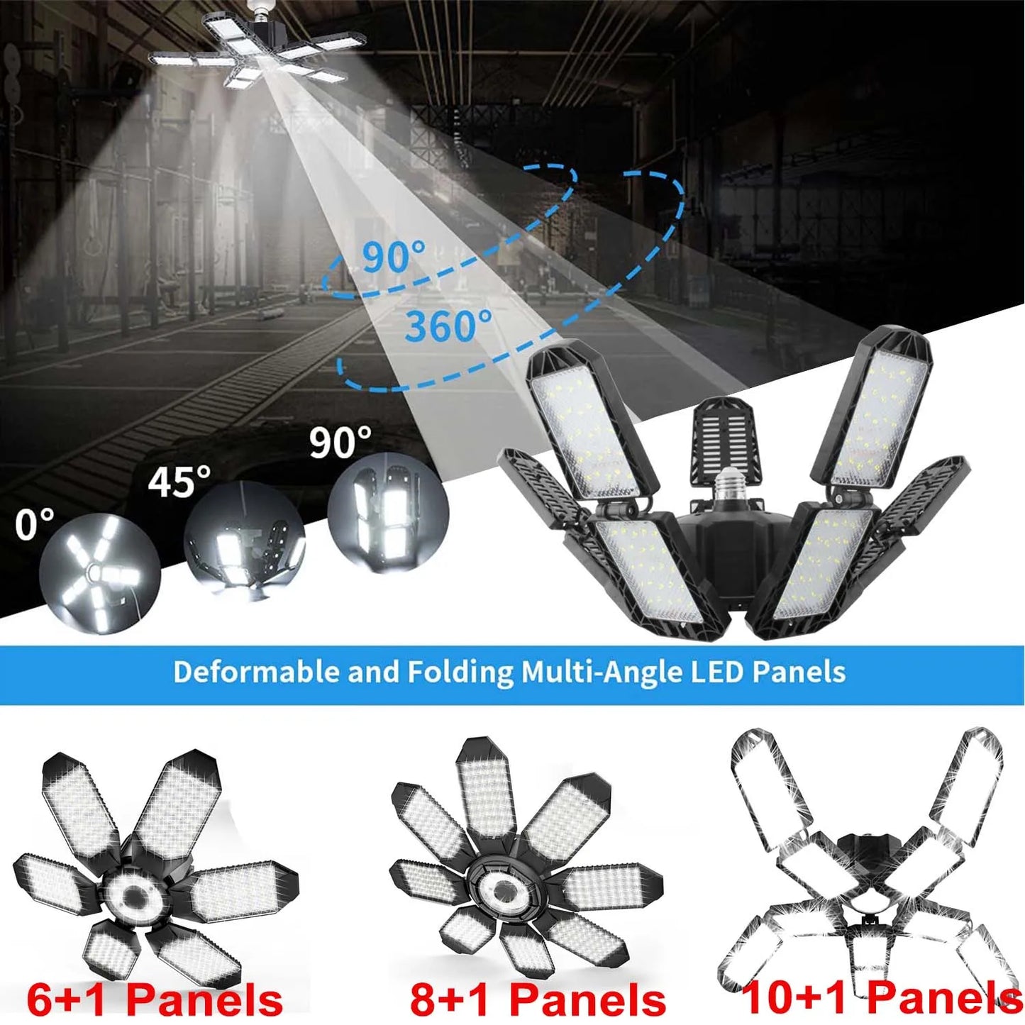 Deformable Ceiling LED Garage Lights 6500K Shop Light for Industrial Workspace