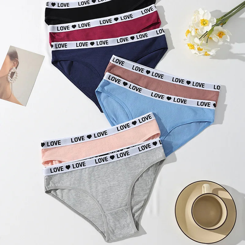 7 Pcs Set Women's Cotton Panties Sexy Soft Striped Underwear Cute Letter Briefs Breathable Stretch Lingerie XS to XL