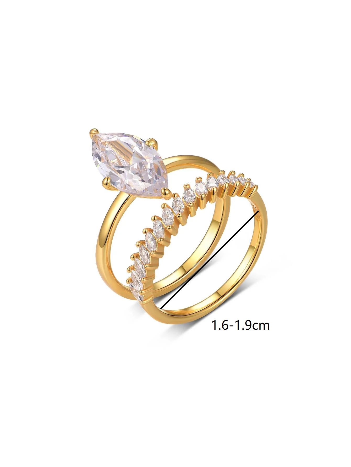 2PC S925 Sterling Silver Marquise 3ct Moissanite Ring Fine Jewelry Suitable for Gift Giving Personalized Fashion Birthday Gift