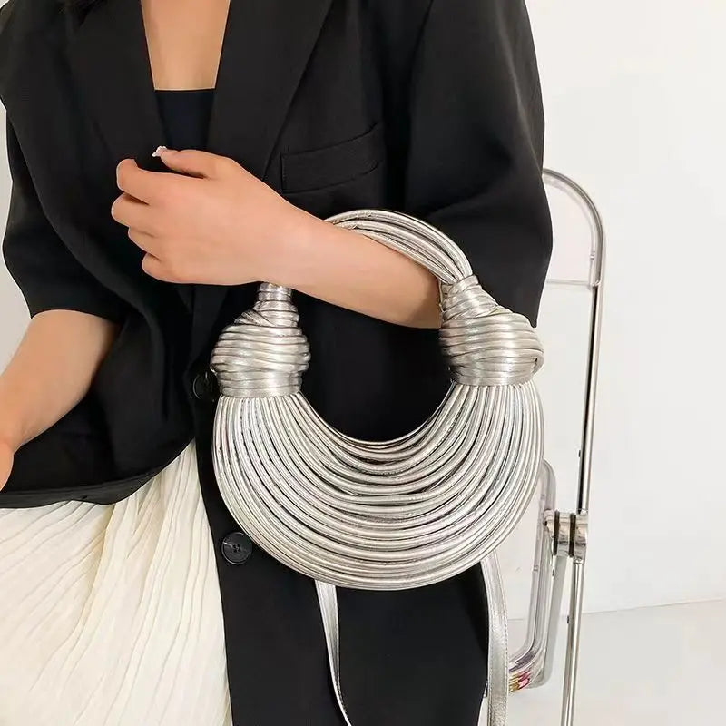 Handbags For Women 2024 New Gold Luxury Designer Brand Handwoven Noodle Bags Rope Knotted Pulled Hobo Silver Evening Clutch Chic