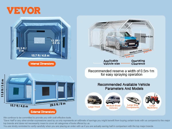 VEVOR Inflatable Paint Booth Portable Spray Booth with Powerful Blowers and Air Filter System