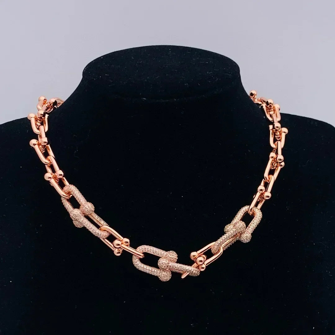 New Arrival S925 Sterling Silver Classic Letter T Bracelet and Necklace Set Retro Horseshoe Design High End Women's Jewelry
