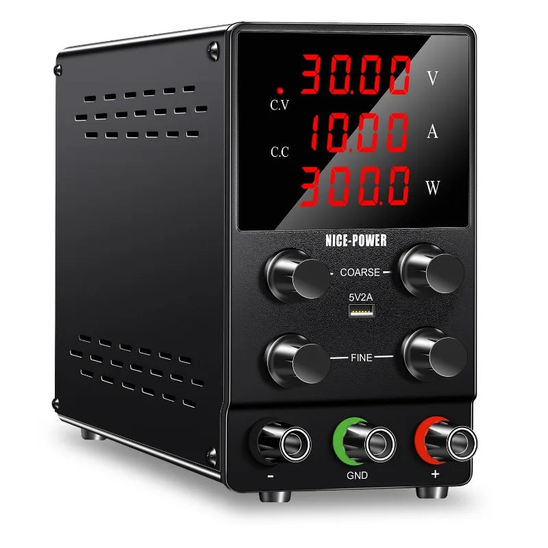 DC Power Supply Variable 30V 10A Adjustable Switching Regulated High Precision 4-Digits LED Display with 5V 2A USB Port