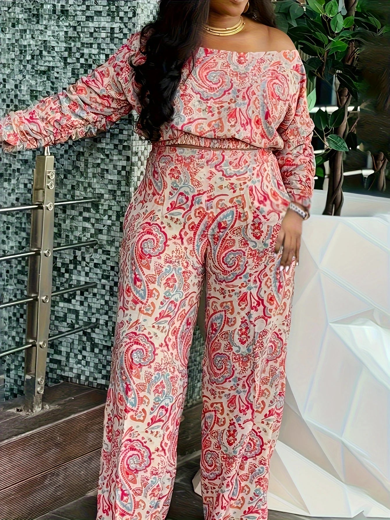 Samson Shopping 25 Casual Printed Off Shoulder Two Piece