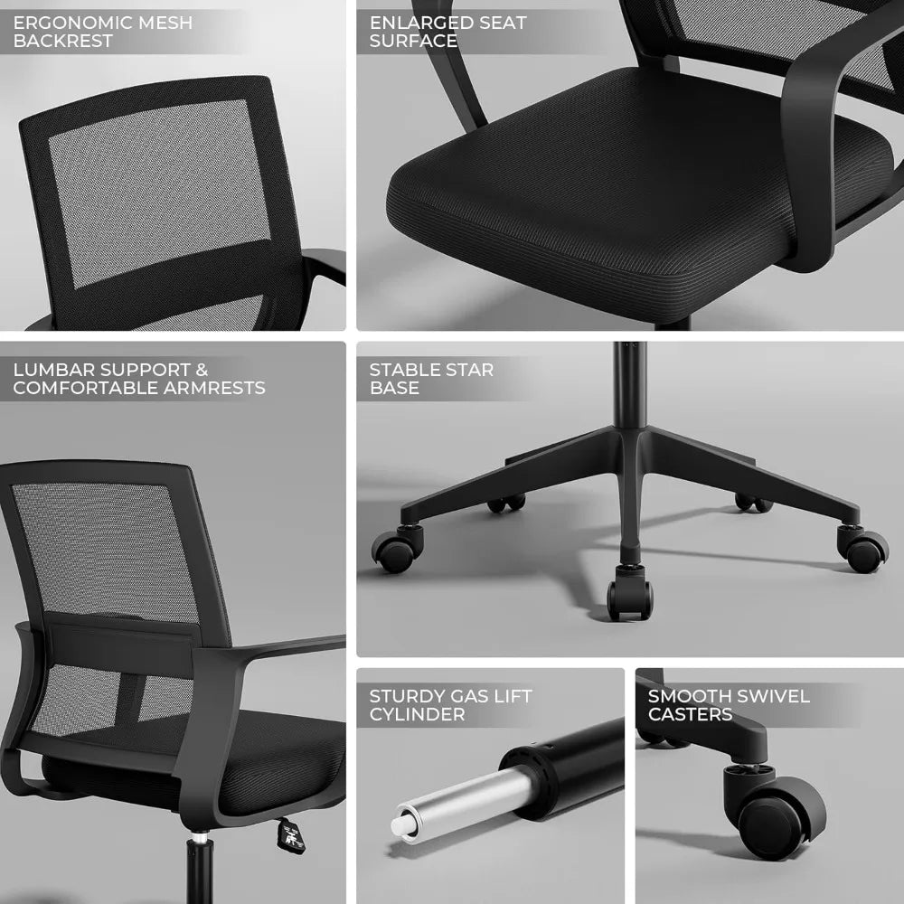 SUKIDA Mid-Back Upholstery Mesh Office Chair Black Height-Adjustable Armrests Executive Desk Computer Task Chair For Home Office