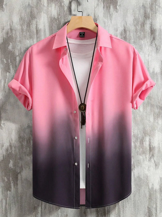 Men's Summer Gradient Design Graphic 3D Print Short Sleeve Shirt Casual Hawaiian Streetwear