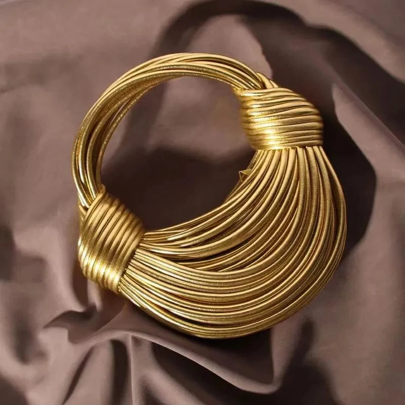 Handbags For Women 2024 New Gold Luxury Designer Brand Handwoven Noodle Bags Rope Knotted Pulled Hobo Silver Evening Clutch Chic