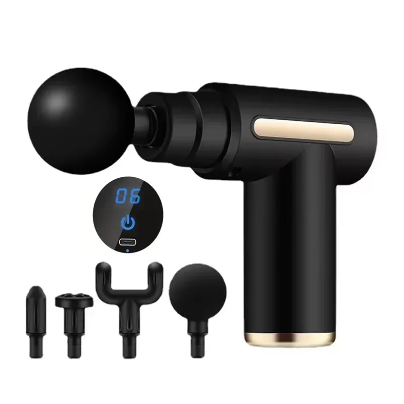 Portable Fascial Massage Gun With LED Touch Electric Percussion Pistol Massager For Body Relaxation And Replaceable Massage Head