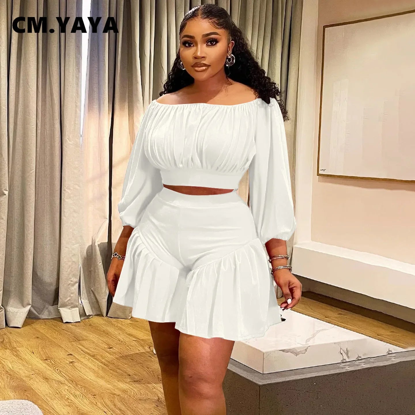 CM YAYA Plus Size Women's Long Sleeve Set Regular Fit O Neck Knit Polyester Spandex