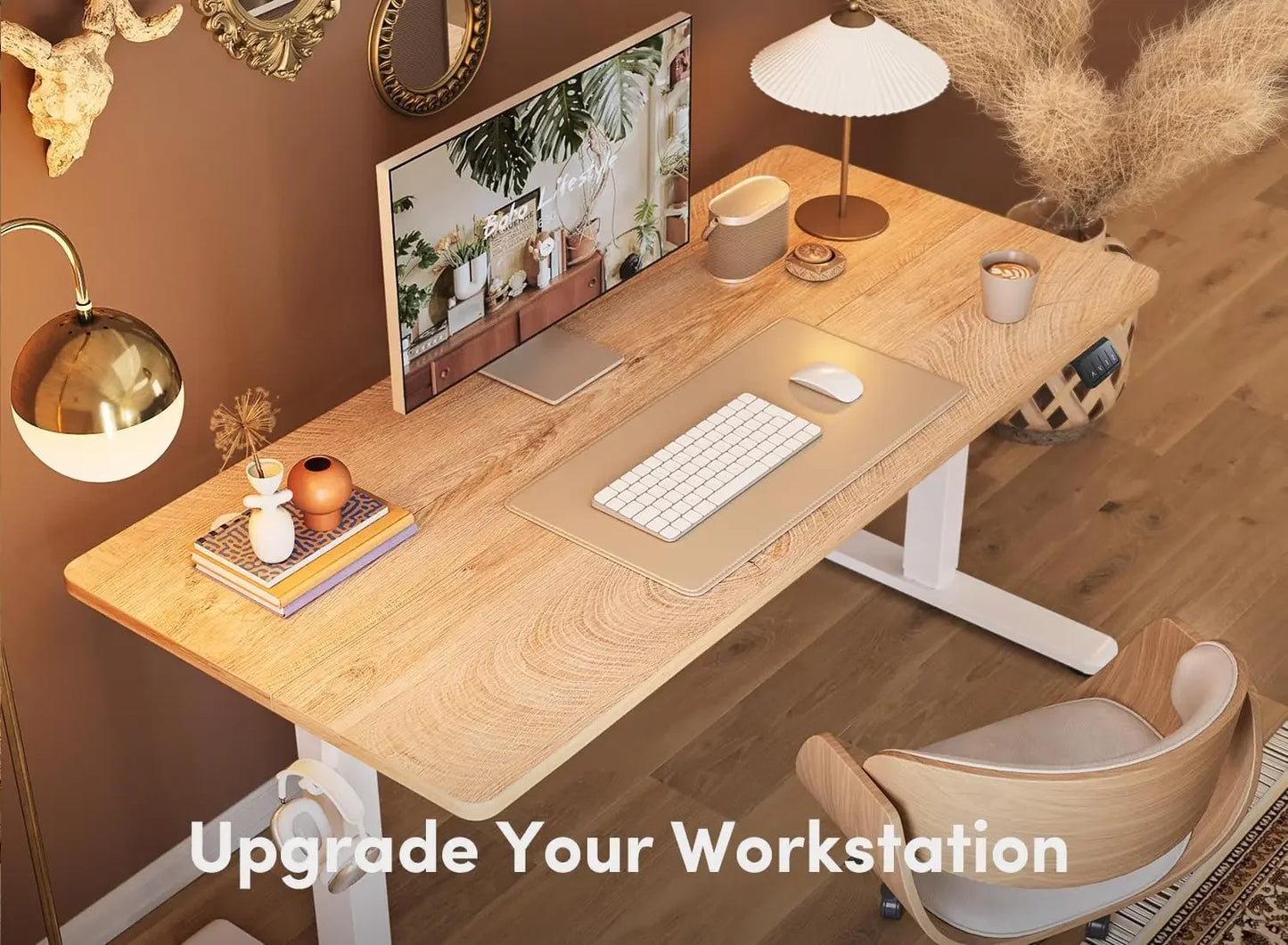 Height Adjustable Standing Desk 48x24 Sit Stand Workstation for Home Office Oak