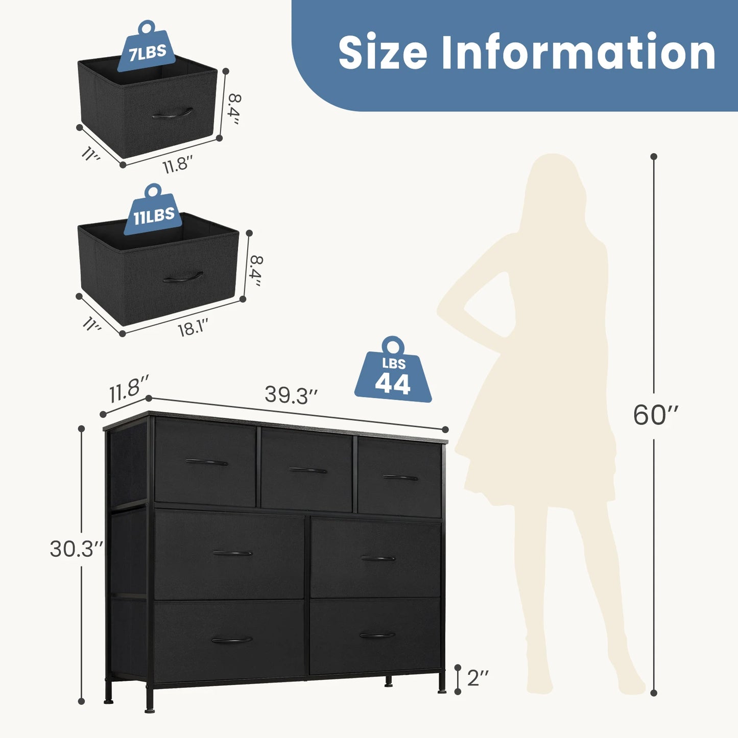 JHK Dresser Storage Cabinet With Fabric Drawers Bedroom