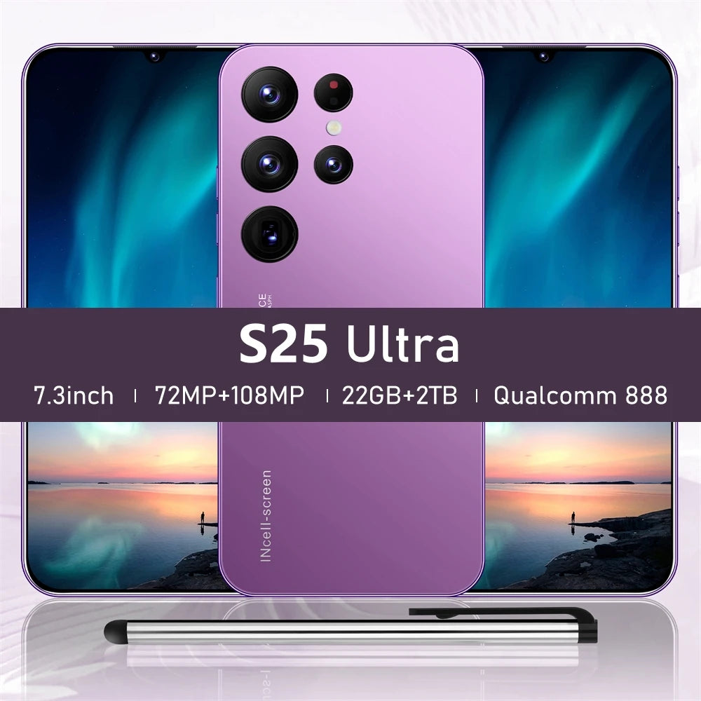 S25 Ultra Smartphone 22TB Plus 2TB Global Version 7.3 Inch HD Full Screen 4G 5G Dual SIM Cell Phone 8000mAh 10 Core Super Game Phone