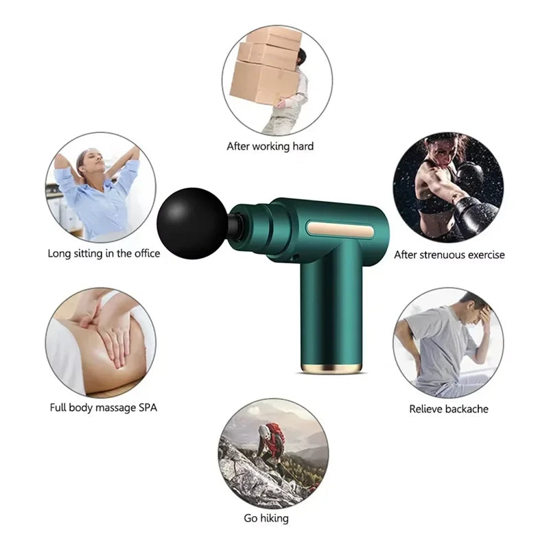 Portable Fascial Massage Gun With LED Touch Electric Percussion Pistol Massager For Body Relaxation And Replaceable Massage Head
