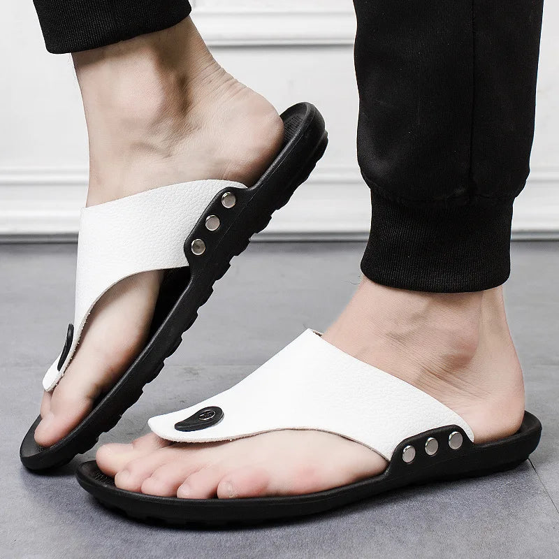 MaeDef 2024 Summer Men's Slippers Outdoor Beach Soft Comfortable Slip On High Quality Non Slip Flip Flops Travel Sandal
