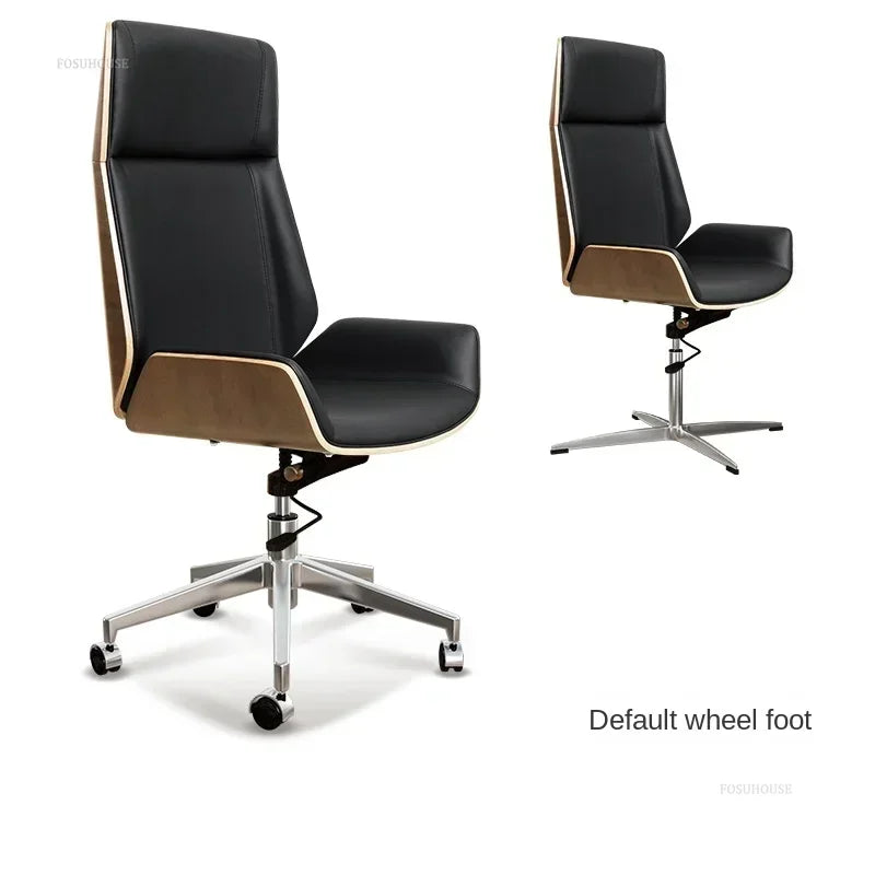 Modern Wooden Swivel Chair Home Leisure Leather Computer Chair Luxury Gaming High Back Office Chair Bedroom Furniture