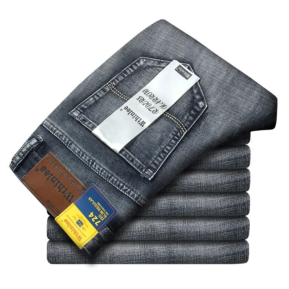 Wthinlee Business Men's Straight Stretch Jeans Casual Denim Trousers Classic Blue Black Fashion Brand Clothing