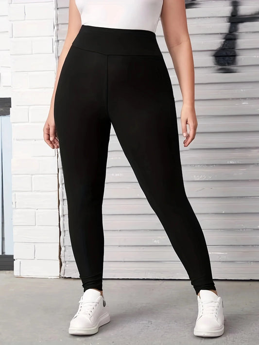 Spring And Fall Solid Color High Waisted Nine Point Pants Black High Stretch Plus Size Leggings