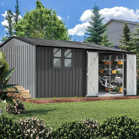 RPD4-UCGO Extra Large 10ftx12ft.Outdoor Sheds Window.Tiny House.Metal Storage Shed with Design of Lockable Doors.U