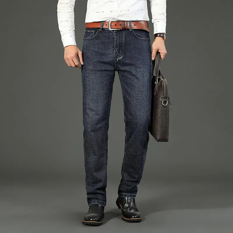Wthinlee Business Men's Straight Stretch Jeans Casual Denim Trousers Classic Blue Black Fashion Brand Clothing