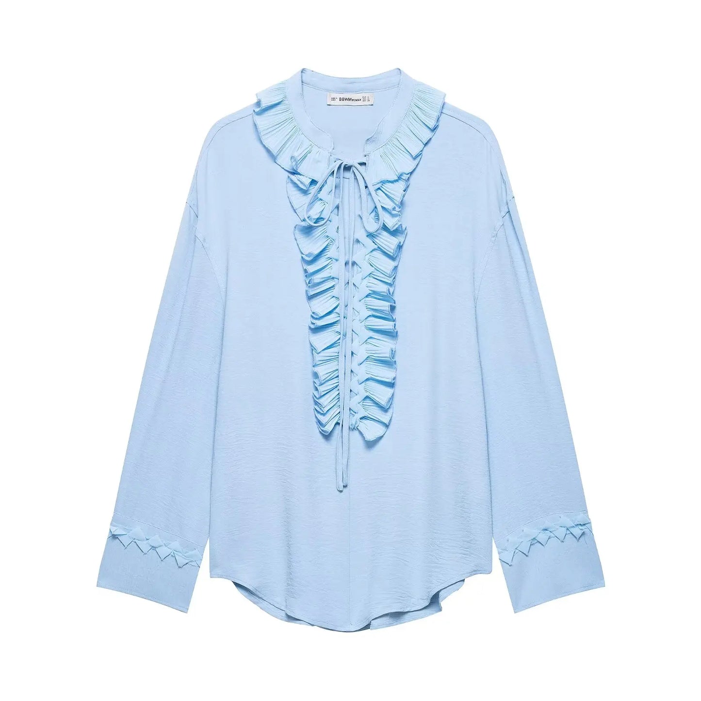 TRAFZA Women Elegant Skirt Suit Long Sleeve Lace Loose Shirt and Zipper Pleated Casual Long Skirt Set