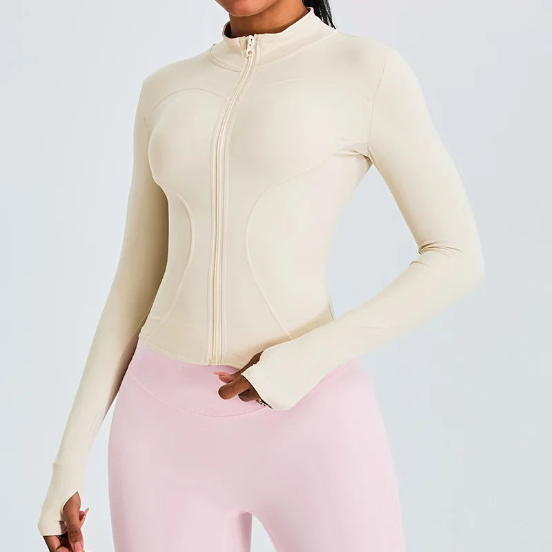 Zipper Long Sleeve Sports Jacket for Women Fitness Yoga Shirt Gym Top Activewear Running Coats Push Up Workout Clothes