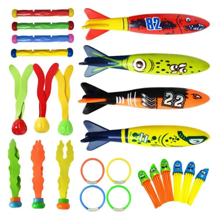 Pool Decoration Props Inflatable Swimming Pool Accessories Treasure Hunt Diving Set Torpedo Fish Water Rings Dolphin Gifts TMZ