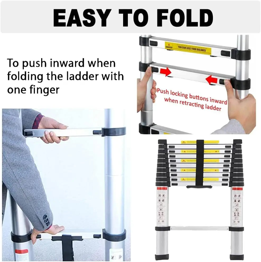 DayPlus Telescopic Ladder 6.2M 20.3FT with Detachable Hooks Extendable Steps Folding Tall Loft Collapsible Ladder with Non Slip Feet