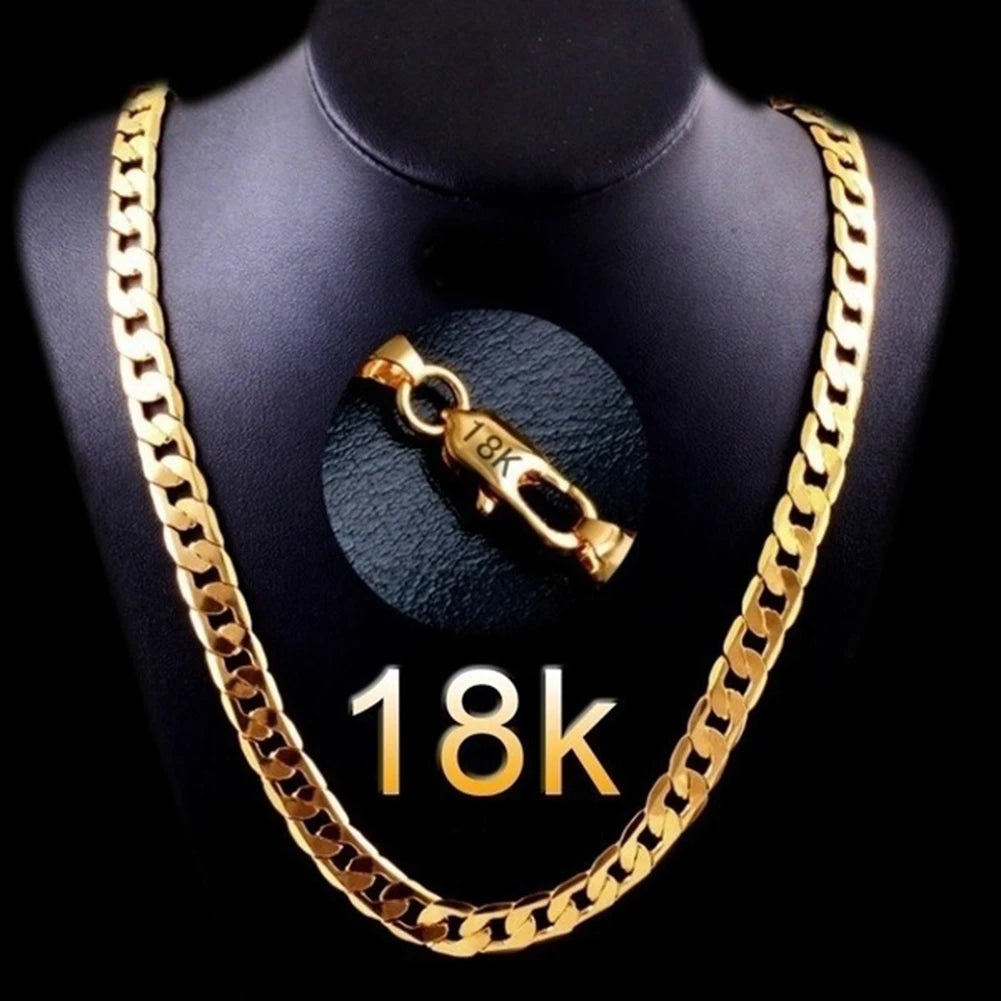Fashion Men 18K Gold Necklace Cuban Chain Necklace 16-32 Inch Easy Wearing High Quality for Men Jewelry Gifts Wedding Party