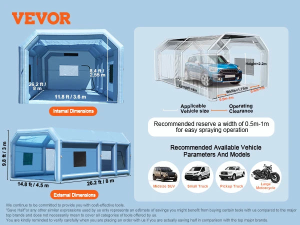 VEVOR Inflatable Paint Booth Portable Spray Booth with Powerful Blowers and Air Filter System
