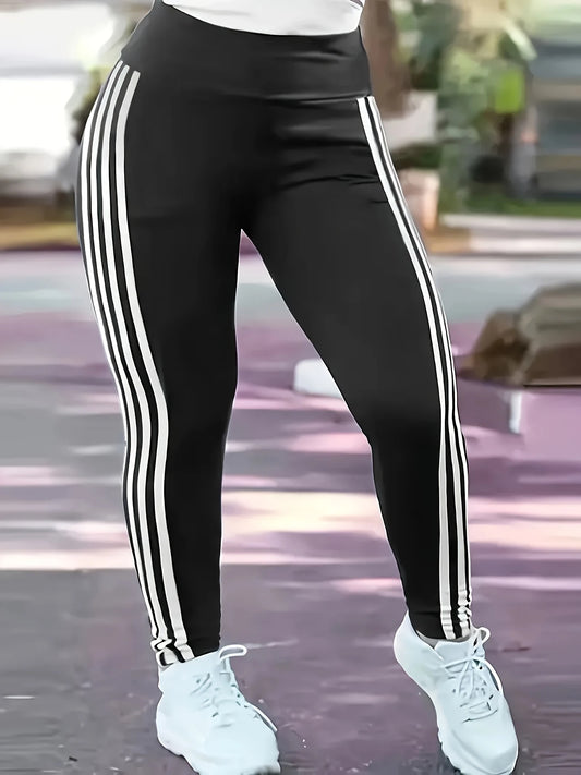 Women Plus Size Striped Leggings 1XL to 5XL Casual Slim Sports Running Pants