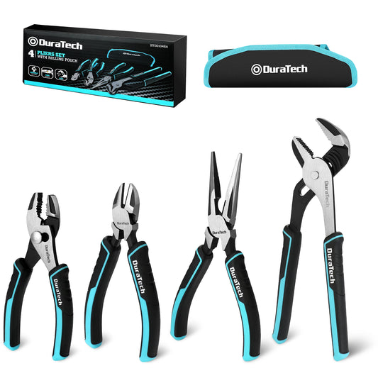 Duratech 4 Piece Pliers Set with Rolling Pouch Premium Cr Ni Construction for Basic Repair