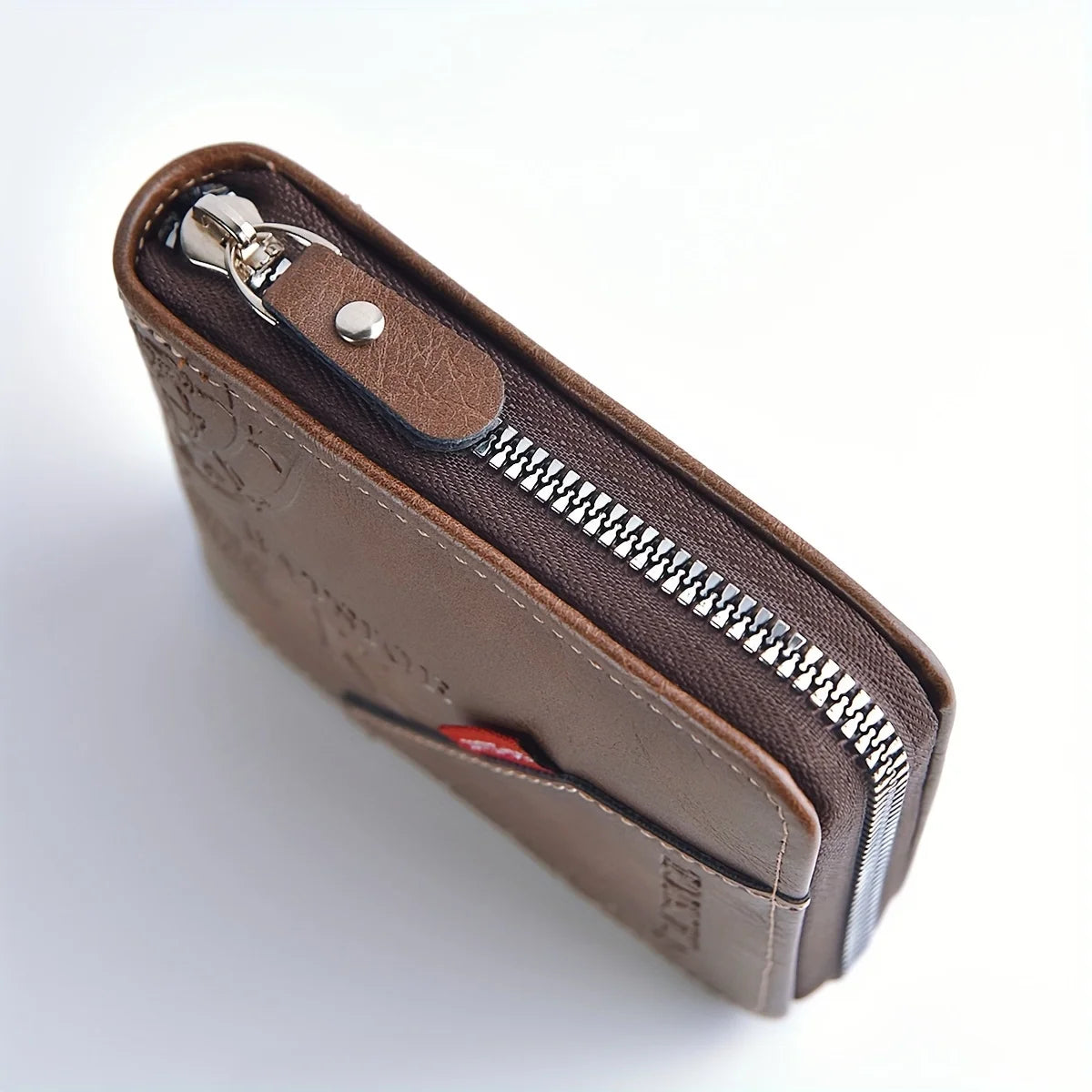 Men's PU Wax Oil Skin Wallet Zipper Around Coin Purse Short Card Holder for Men