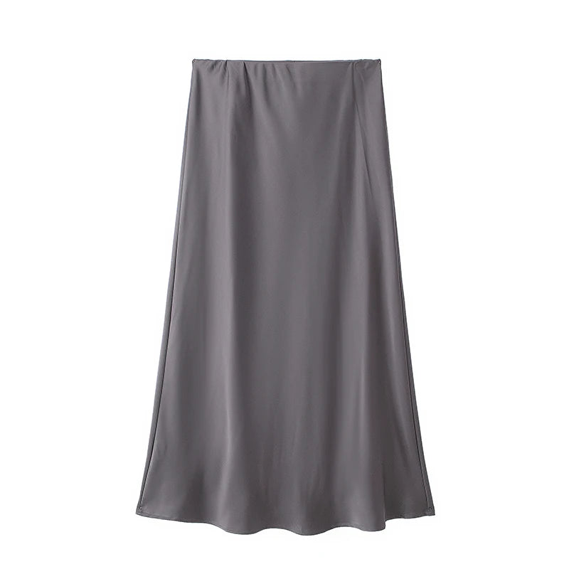 Willshela 2024 Black Satin Skirt Women's High Waist Elegant Long Midi Skirt for Office Fashion