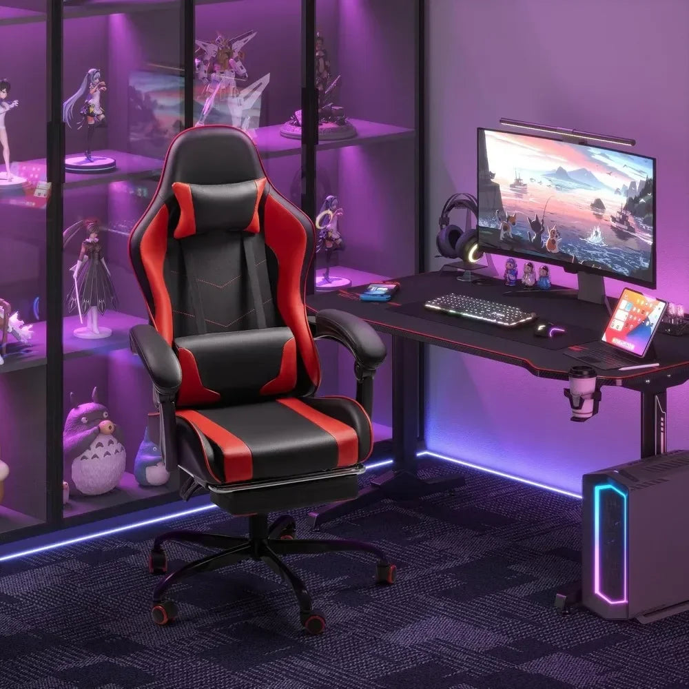 Gaming Chair with Footrest and Massage Lumbar Support Ergonomic Computer Chair Height Adjustable with Swivel Seat