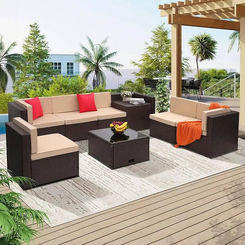 XMSJ 8 Piece Outdoor Wicker Rattan Patio Sectional Set