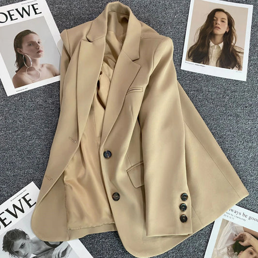 SDFBKCN Womens Korean Slim Blazer Jacket Loose Fit Chic
