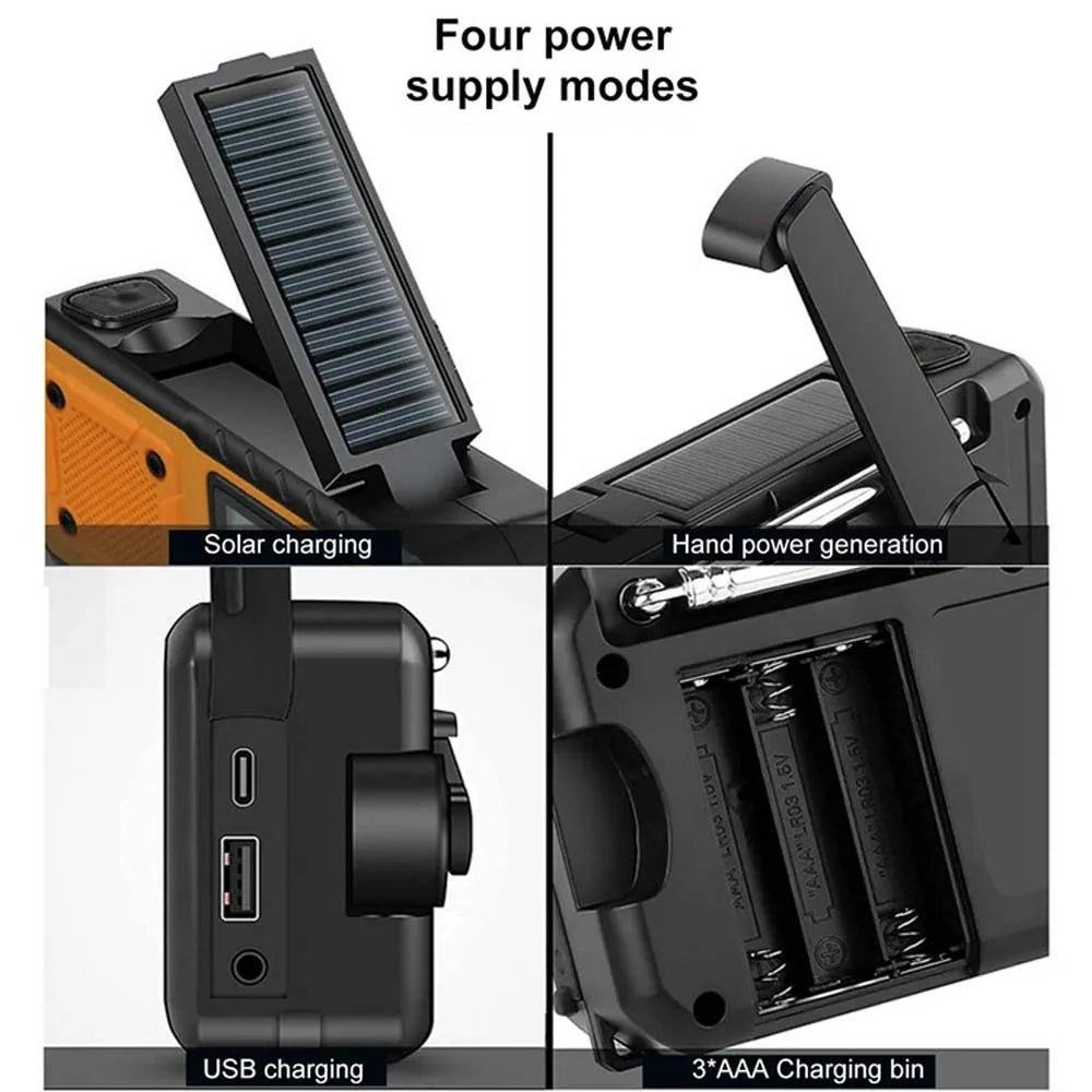4000mAh Portable Emergency Solar Power Radio Hand Crank Charging AM FM Weather Radio LED Reading Flashlight Phone Charger