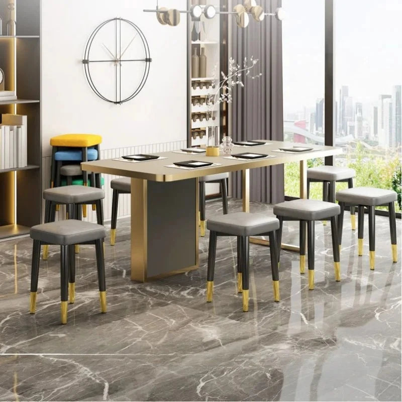 Modern Cushioned Stool for Dining Room, Living Room, Bedroom, and Office | with Golden Foot Cover, Criss-cross Construction Leg