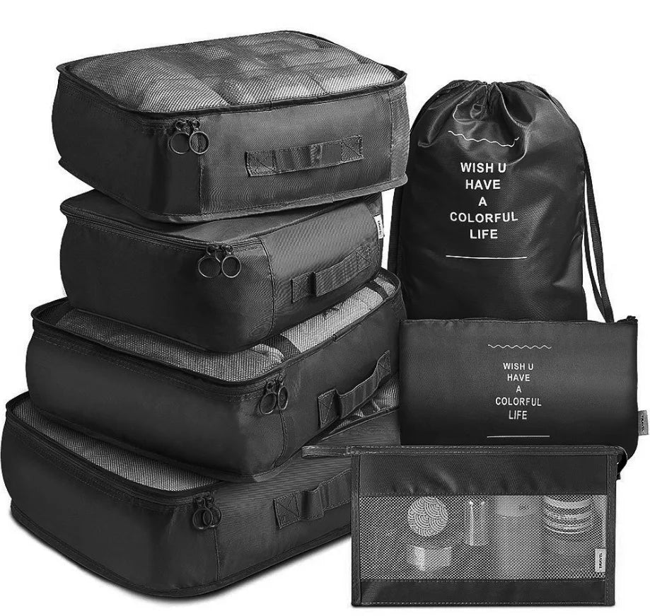 7 Piece Set Travel Bag Organizer for Clothes Luggage and Shoes with Packing Cubes