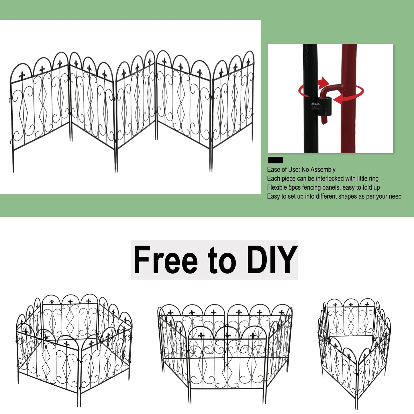 5 Piece Decorative Garden Fence Outdoor Coated Garden Border Edging Landscape Wire Fencing Picket Animal Barrier Fence